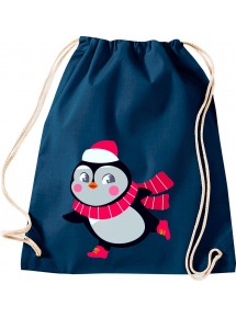 Kinder Gymsack, Pinguin Penguin Weihnachten Christmas Winter Schnee Tiere Tier Natur, Gym Sportbeutel, blau