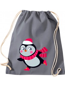 Kinder Gymsack, Pinguin Penguin Weihnachten Christmas Winter Schnee Tiere Tier Natur, Gym Sportbeutel, grau