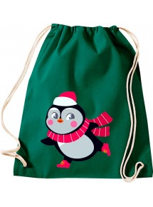 Kinder Gymsack, Pinguin Penguin Weihnachten Christmas Winter Schnee Tiere Tier Natur, Gym Sportbeutel, gruen