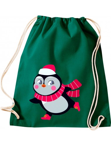 Kinder Gymsack, Pinguin Penguin Weihnachten Christmas Winter Schnee Tiere Tier Natur, Gym Sportbeutel, gruen