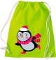 Kinder Gymsack, Pinguin Penguin Weihnachten Christmas Winter Schnee Tiere Tier Natur, Gym Sportbeutel, lime