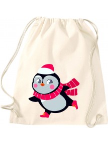Kinder Gymsack, Pinguin Penguin Weihnachten Christmas Winter Schnee Tiere Tier Natur, Gym Sportbeutel, natur