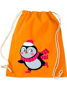Kinder Gymsack, Pinguin Penguin Weihnachten Christmas Winter Schnee Tiere Tier Natur, Gym Sportbeutel, orange