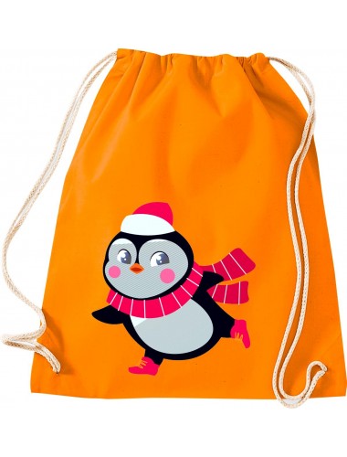 Kinder Gymsack, Pinguin Penguin Weihnachten Christmas Winter Schnee Tiere Tier Natur, Gym Sportbeutel, orange