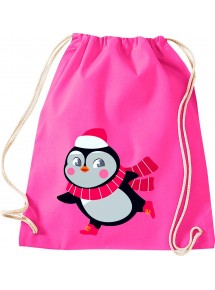 Kinder Gymsack, Pinguin Penguin Weihnachten Christmas Winter Schnee Tiere Tier Natur, Gym Sportbeutel, pink