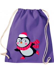Kinder Gymsack, Pinguin Penguin Weihnachten Christmas Winter Schnee Tiere Tier Natur, Gym Sportbeutel, purple