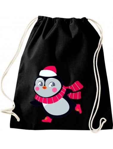 Kinder Gymsack, Pinguin Penguin Weihnachten Christmas Winter Schnee Tiere Tier Natur, Gym Sportbeutel, schwarz