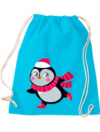 Kinder Gymsack, Pinguin Penguin Weihnachten Christmas Winter Schnee Tiere Tier Natur, Gym Sportbeutel, tuerkis