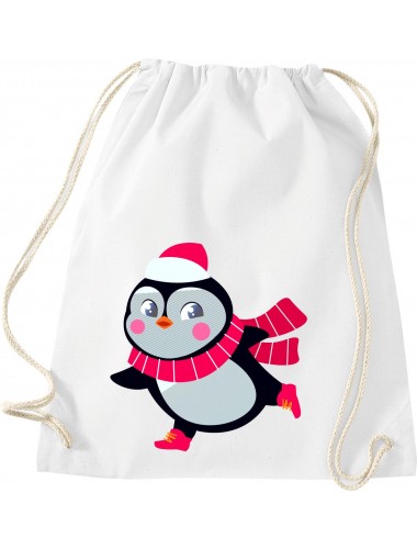 Kinder Gymsack, Pinguin Penguin Weihnachten Christmas Winter Schnee Tiere Tier Natur, Gym Sportbeutel, weiss