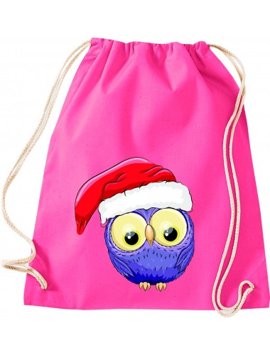 Kinder Gymsack, Eule Owl Weihnachten Christmas Winter Schnee Tiere Tier Natur, Gym Sportbeutel, pink