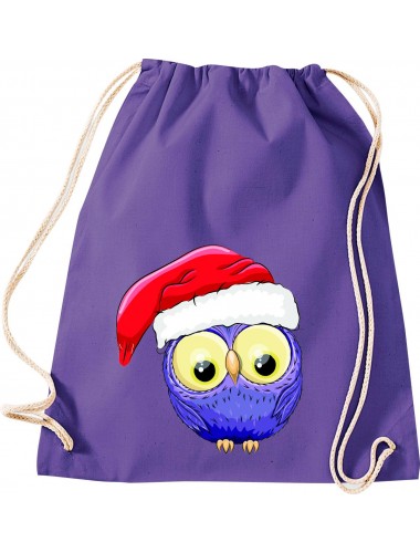Kinder Gymsack, Eule Owl Weihnachten Christmas Winter Schnee Tiere Tier Natur, Gym Sportbeutel, purple