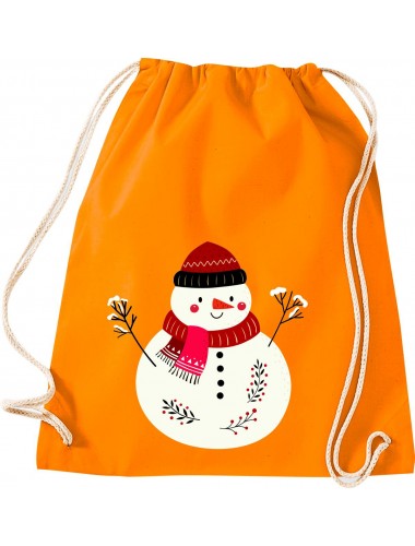 Kinder Gymsack, Schneemann Snowman Weihnachten Christmas Winter Schnee Tiere Tier Natur, Gym Sportbeutel, orange