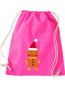 Kinder Gymsack, Lebkuchen Lebkuchenfigur Plätzchen Weihnachten Winter Schnee Tiere Tier Natur, Gym Sportbeutel, pink