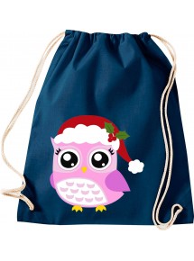 Kinder Gymsack, Eule Owl Weihnachten Christmas Winter Schnee Tiere Tier Natur, Gym Sportbeutel, blau