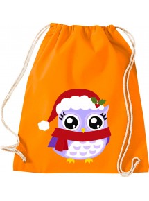 Kinder Gymsack, Eule Owl Weihnachten Christmas Winter Schnee Tiere Tier Natur, Gym Sportbeutel, orange