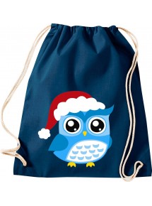 Kinder Gymsack, Eule Owl Weihnachten Christmas Winter Schnee Tiere Tier Natur, Gym Sportbeutel, blau