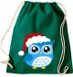 Kinder Gymsack, Eule Owl Weihnachten Christmas Winter Schnee Tiere Tier Natur, Gym Sportbeutel, gruen