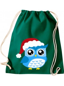 Kinder Gymsack, Eule Owl Weihnachten Christmas Winter Schnee Tiere Tier Natur, Gym Sportbeutel, gruen