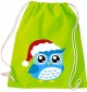 Kinder Gymsack, Eule Owl Weihnachten Christmas Winter Schnee Tiere Tier Natur, Gym Sportbeutel, lime