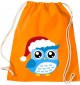 Kinder Gymsack, Eule Owl Weihnachten Christmas Winter Schnee Tiere Tier Natur, Gym Sportbeutel, orange