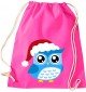 Kinder Gymsack, Eule Owl Weihnachten Christmas Winter Schnee Tiere Tier Natur, Gym Sportbeutel, pink