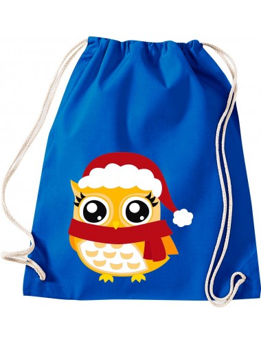 Kinder Gymsack, Eule Owl Weihnachten Christmas Winter Schnee Tiere Tier Natur, Gym Sportbeutel, royal
