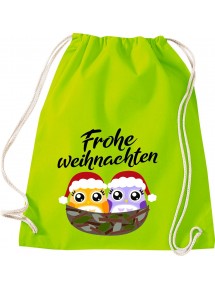 Kinder Gymsack, Frohe Weihnachten Eule Merry Christmas, Gym Sportbeutel, lime