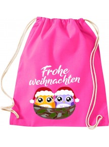 Kinder Gymsack, Frohe Weihnachten Eule Merry Christmas, Gym Sportbeutel, pink