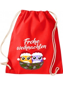 Kinder Gymsack, Frohe Weihnachten Eule Merry Christmas, Gym Sportbeutel, rot