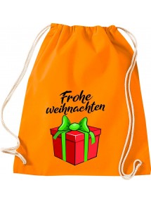Kinder Gymsack, Frohe Weihnachten Geschenk Merry Christmas, Gym Sportbeutel, orange