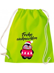Kinder Gymsack, Frohe Weihnachten Pinguin Merry Christmas, Gym Sportbeutel, lime