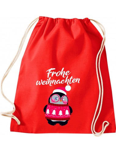 Kinder Gymsack, Frohe Weihnachten Pinguin Merry Christmas, Gym Sportbeutel, rot