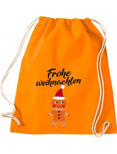 Kinder Gymsack, Frohe Weihnachten Lebkuchenmänchen Merry Christmas, Gym Sportbeutel, orange