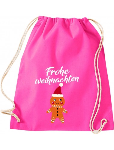 Kinder Gymsack, Frohe Weihnachten Lebkuchenmänchen Merry Christmas, Gym Sportbeutel, pink