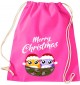 Kinder Gymsack, Merry Christmas Eule Frohe Weihnachten, Gym Sportbeutel, pink