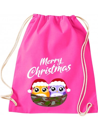 Kinder Gymsack, Merry Christmas Eule Frohe Weihnachten, Gym Sportbeutel, pink