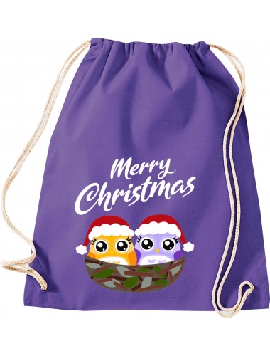 Kinder Gymsack, Merry Christmas Eule Frohe Weihnachten, Gym Sportbeutel, purple