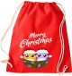 Kinder Gymsack, Merry Christmas Eule Frohe Weihnachten, Gym Sportbeutel, rot