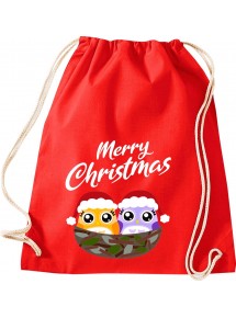 Kinder Gymsack, Merry Christmas Eule Frohe Weihnachten, Gym Sportbeutel, rot