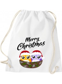 Kinder Gymsack, Merry Christmas Eule Frohe Weihnachten, Gym Sportbeutel, weiss