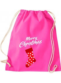 Kinder Gymsack, Merry Christmas Weihnachtssocke Frohe Weihnachten, Gym Sportbeutel, pink