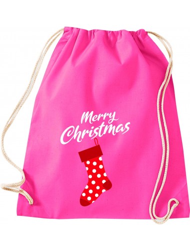 Kinder Gymsack, Merry Christmas Weihnachtssocke Frohe Weihnachten, Gym Sportbeutel, pink
