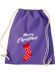 Kinder Gymsack, Merry Christmas Weihnachtssocke Frohe Weihnachten, Gym Sportbeutel, purple