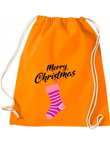 Kinder Gymsack, Merry Christmas Weihnachtssocke Frohe Weihnachten, Gym Sportbeutel, orange