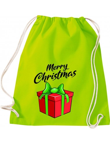Kinder Gymsack, Merry Christmas Geschenk Frohe Weihnachten, Gym Sportbeutel, lime