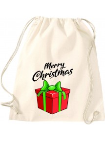 Kinder Gymsack, Merry Christmas Geschenk Frohe Weihnachten, Gym Sportbeutel, natur