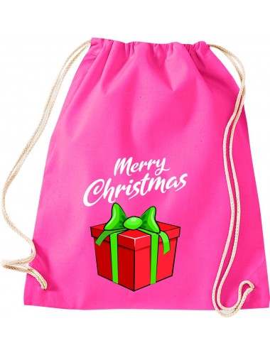 Kinder Gymsack, Merry Christmas Geschenk Frohe Weihnachten, Gym Sportbeutel, pink