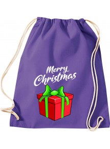 Kinder Gymsack, Merry Christmas Geschenk Frohe Weihnachten, Gym Sportbeutel, purple