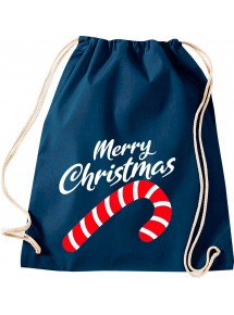 Kinder Gymsack, Merry Christmas Zuckerstange Frohe Weihnachten, Gym Sportbeutel, blau