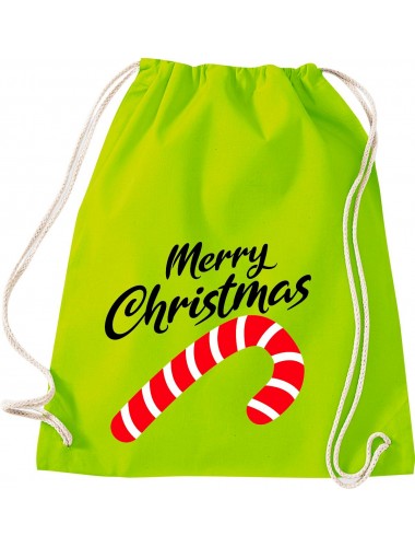 Kinder Gymsack, Merry Christmas Zuckerstange Frohe Weihnachten, Gym Sportbeutel, lime